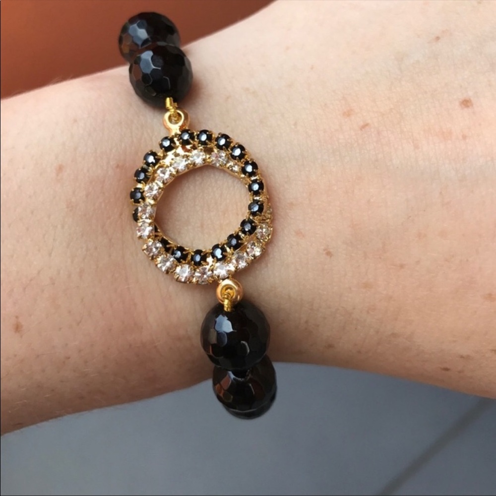 Black agate beaded stretch bracelet - Picture 4 of 8